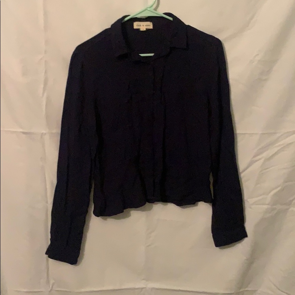 Navy cloth & stone button down blouse